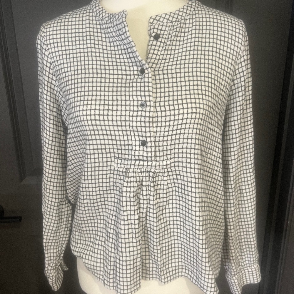 Madewell Women's Flannel Blouse Size S Black and White, Long Sleeve, Buttons